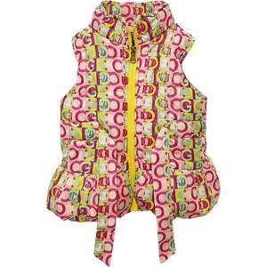 Coogi Baby Girls‎ Pink Yellow Geometric Print Puffer Vest Peplum Hem 12M